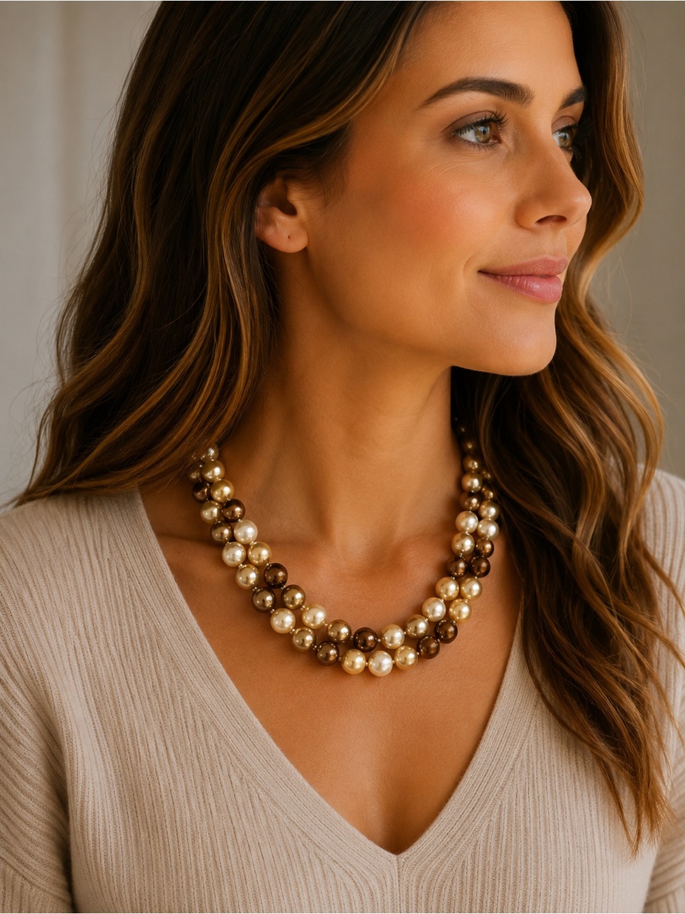 Vintage multi warm colored pearl necklace.